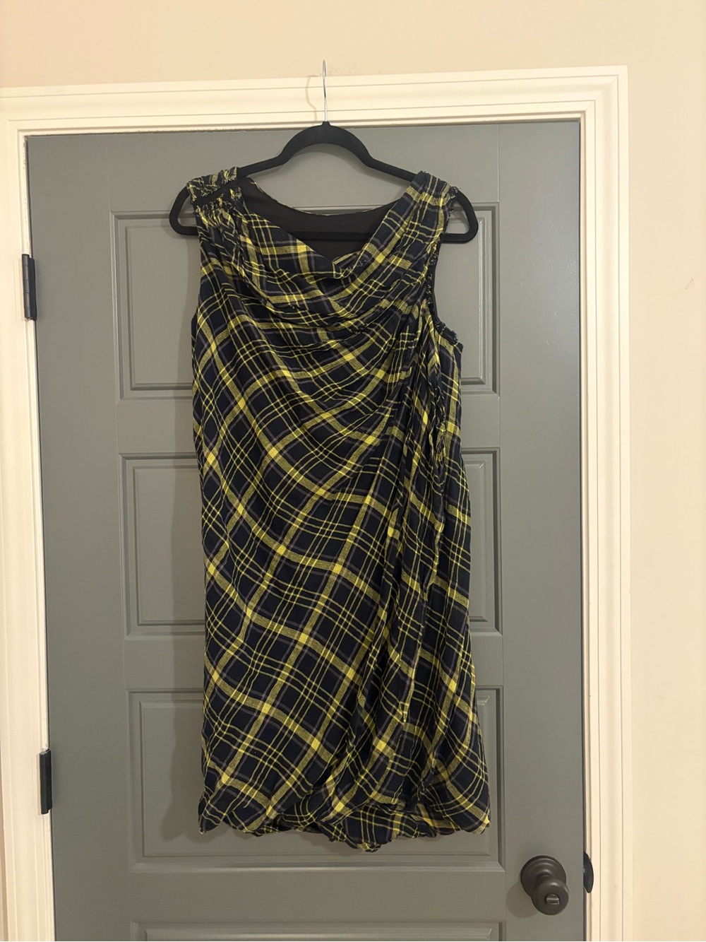 AllSaints Spitalfields Plaid Draped Sleeveless Dress Black Yellow Size US 10
